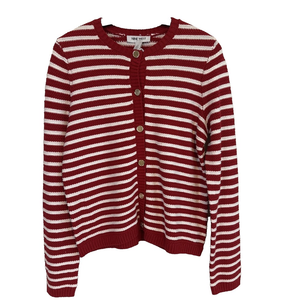 NWT Nine West Womens Striped Button Cardigan Size M Long Sleeve Sweater Classic